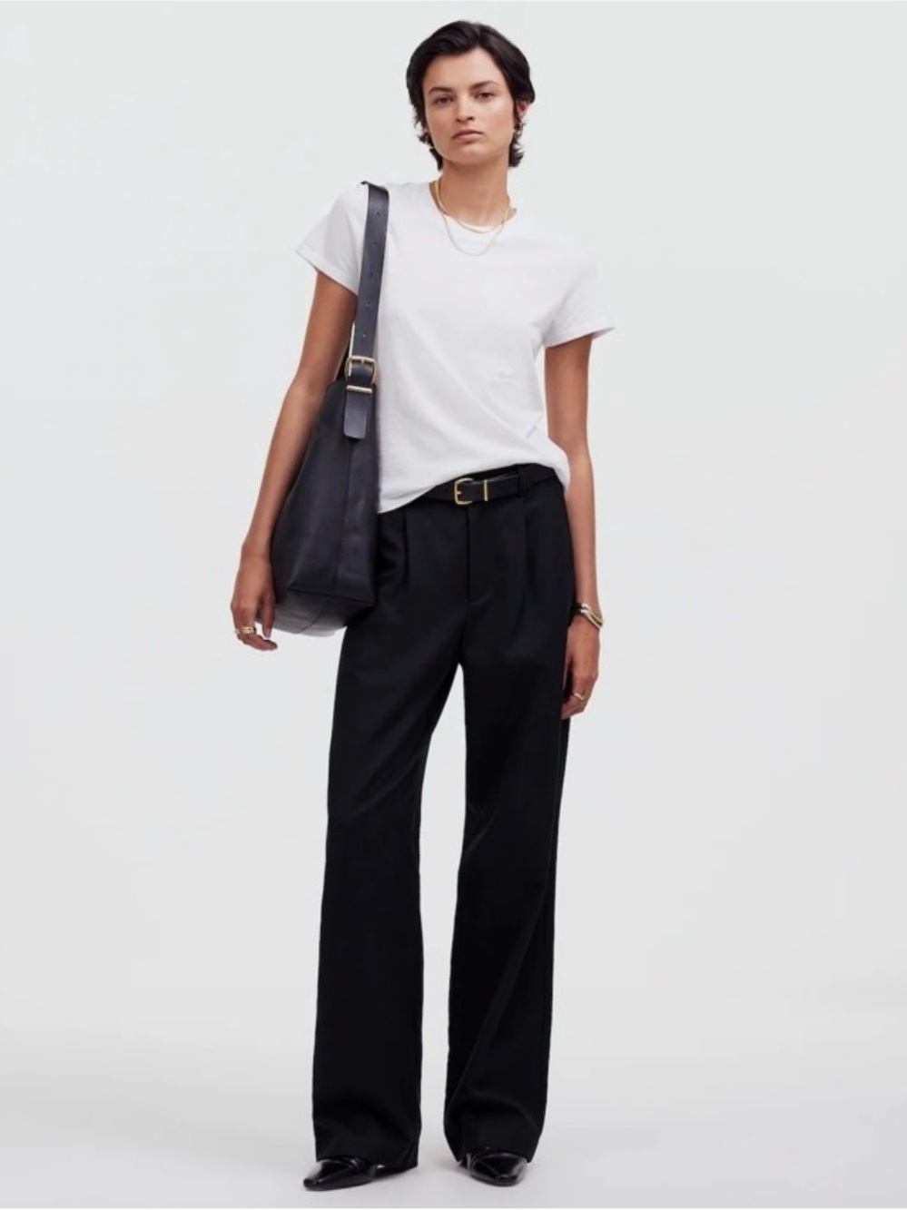 Madewell Black Slouchy Straight Pants Pleat Front MidRise Preppy linen Women 8P
